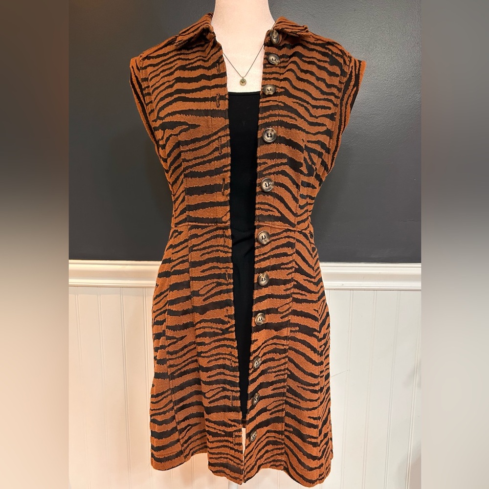 Free People Zebra Stripe Button-Up Sleeveless Cardigan